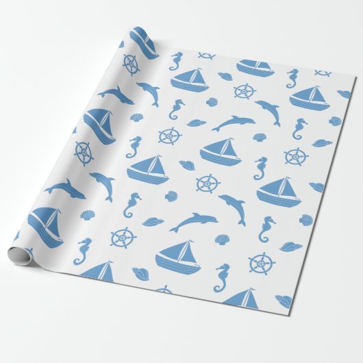 Seashore en Nautical Cadeaupapier (Uitgerold)