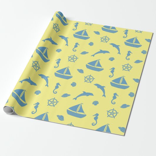 Seashore en Nautical Cadeaupapier (Uitgerold)