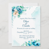 SeaShore Floral and waterverf Wedding Invitation Kaart (Voorkant)