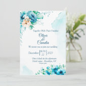 SeaShore Floral and waterverf Wedding Invitation Kaart (Staand voorkant)