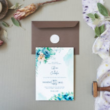 SeaShore Floral and waterverf Wedding Invitation