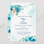 SeaShore Floral and waterverf Wedding Invitation Kaart (Voorkant / Achterkant)