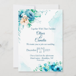 SeaShore Floral and waterverf Wedding Invitation Kaart