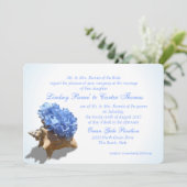 Seashore Hydrangea Blue Wedding Kaart (Staand voorkant)