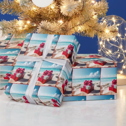 Seashore kerstcadeau op strand zand cadeaupapier (Feestdagen)