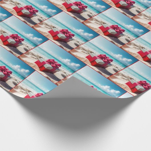 Seashore kerstcadeau op strand zand cadeaupapier (Hoek)