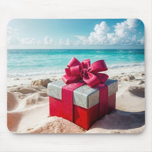 Seashore kerstcadeau op strand zand muismat (Voorkant)