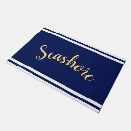 SEASHORE Navy Blue Racing Stripes Witte Randen Deurmat