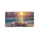 Seashore Ocean Sunset Seashells Pearls Etiket (Voorkant)