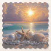 Seashore Ocean Sunset Seashells Pearls Kartonnen Onderzetters (Voorkant)