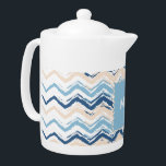 Seashore Scribble ZigZag Theepot<br><div class="desc">Helderheid en Cheery 2013-kleuren in deze Seashore Scribble ZigZag Chevron design - aangepast voor de kleuren Trendy 2013 - Dusk blue, Tidal en Monaco Blue</div>