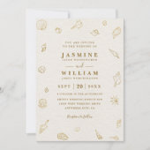 Seashore Shells Ocean Elegant QR Code Wedding Kaart (Voorkant)