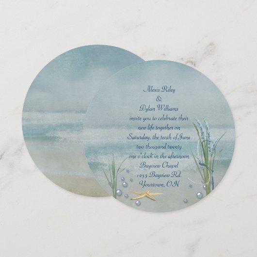 Seashore Starfish Wedding Invite Kaart (Voorkant / Achterkant)
