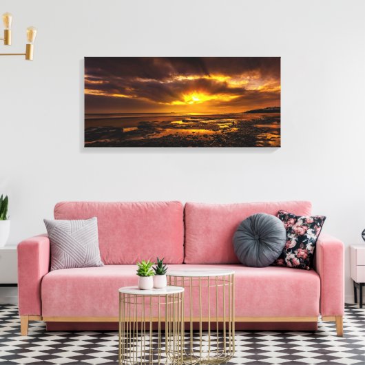 Seashore tijdens de zonsondergang canvas afdruk (Insitu (Woonkamer))