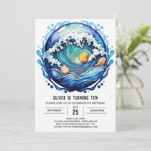 Seashore Waterverf Kinderen Verjaardag Kaart (Staand voorkant)