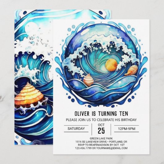 Seashore Waterverf Kinderen Verjaardag Kaart (Voorkant / Achterkant)