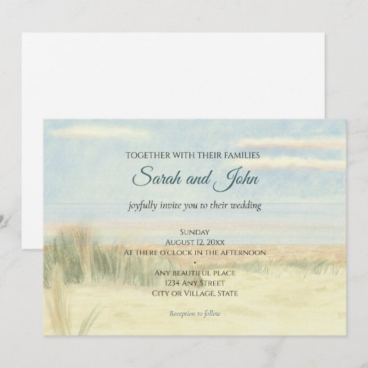 Seashore waterverf landschap natuur bruiloft kaart (Voorkant / Achterkant)