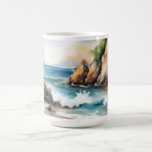 Seashore Waterverf Schilderen Achtergrond Art Desi Koffiemok