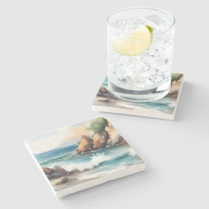 Seashore Waterverf Schilderen Achtergrond Art Desi Stenen Onderzetter