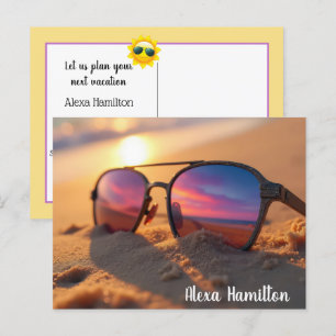 Seashore Zonsondergang Reflectie in Zonnebril Briefkaart