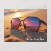 Seashore Zonsondergang Reflectie in Zonnebril Briefkaart (Voorkant)