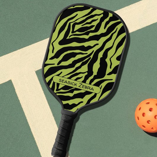 Seasick Zebra, groen en zwart gestreept patroon Pickleball Paddle
