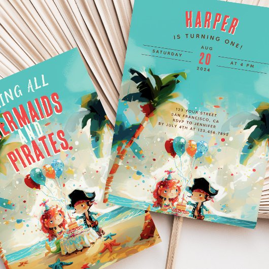 Seaside Adventure Zeemeerminnen & Piraten Verjaard Kaart