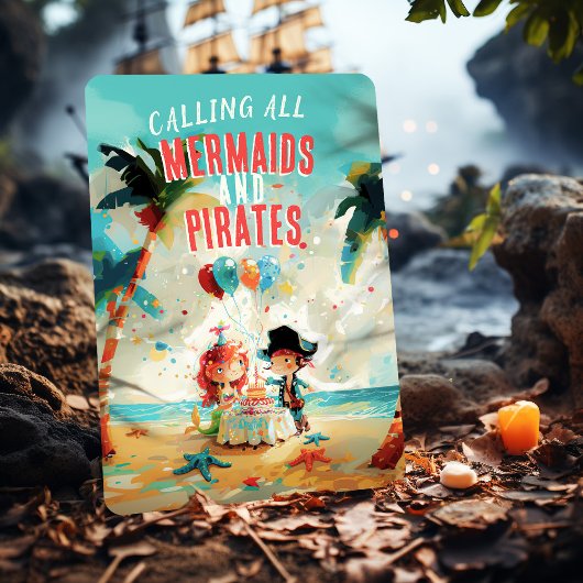 Seaside Adventure Zeemeerminnen & Piraten Verjaard Kaart