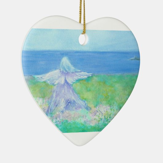Seaside Angel met Dolphin Heart Kerstversiering Keramisch Ornament (Rechts)