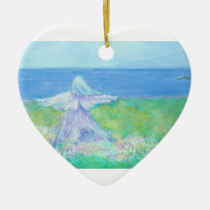 Seaside Angel met Dolphin Heart Kerstversiering Keramisch Ornament