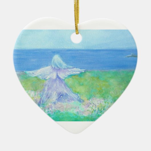 Seaside Angel met Dolphin Heart Kerstversiering Keramisch Ornament (Voorkant)