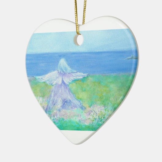 Seaside Angel met Dolphin Heart Kerstversiering Keramisch Ornament (Links)
