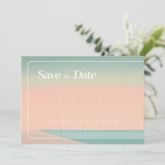 Seaside Beach Flat Save The Date Kaart (Staand voorkant)