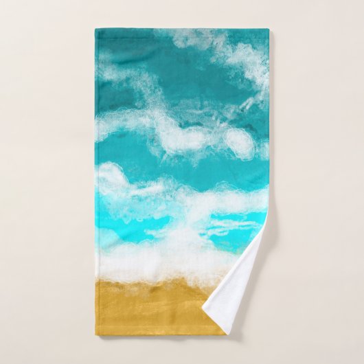 Seaside Beach House Turquoise Ocean Waves Bad Handdoek (Handdoek)