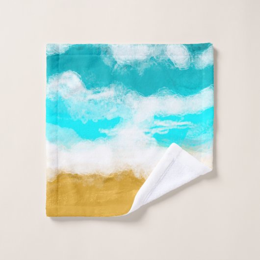 Seaside Beach House Turquoise Ocean Waves Bad Handdoek (Wasdoekje)