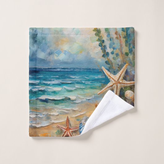 Seaside Beach Nautisch Zee Shell Bad Handdoek (Wasdoekje)