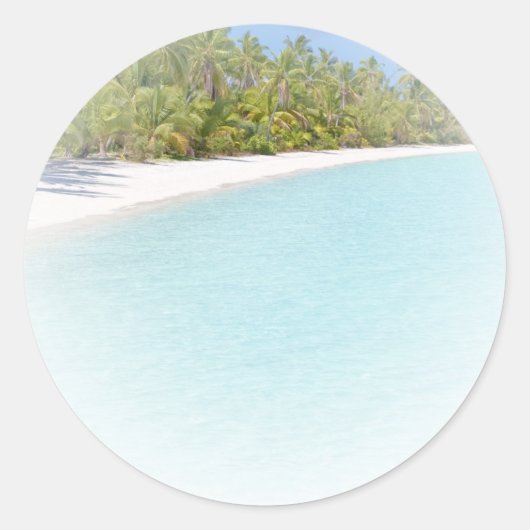 Seaside Beach Palms Blue Sky Zee Blank Sjabloon Ronde Sticker (Voorkant)