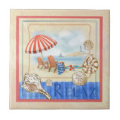 Seaside Beach Scene Art Tile Tegeltje (Voorkant)