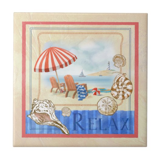 Seaside Beach Scene Art Tile Tegeltje (Voorkant)
