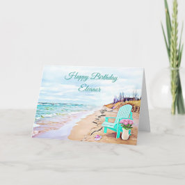 Seaside Beach Scene Blauwgroen Stoel Bloemen Verja Kaart