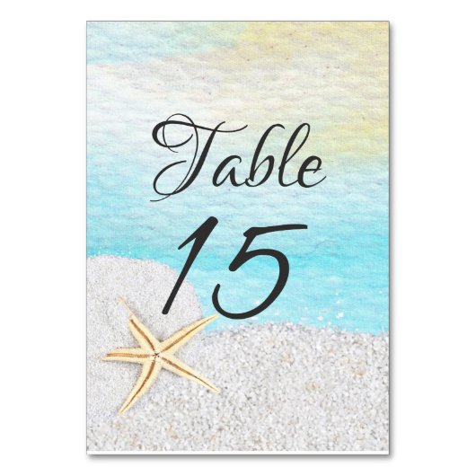 Seaside Beach White Sand Table Number Kaart (Voorkant)