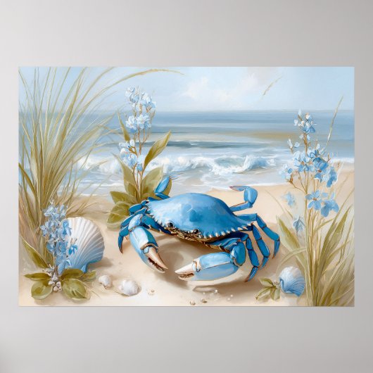 Seaside Blue Crab Beach Wall Art Print | Poster (Voorkant)