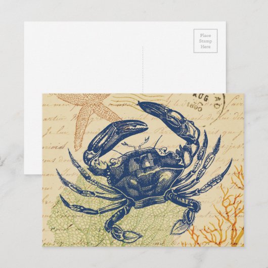 Seaside Blue Crab Collage Briefkaart (Voorkant / Achterkant)