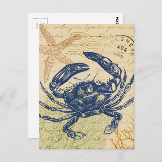 Seaside Blue Crab Collage Briefkaart (Voorkant / Achterkant)