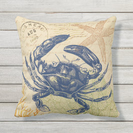 Seaside Blue Crab Collage Buitenkussen