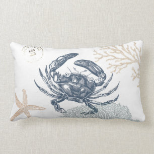 Seaside Blue Crab Collage Light Kussen