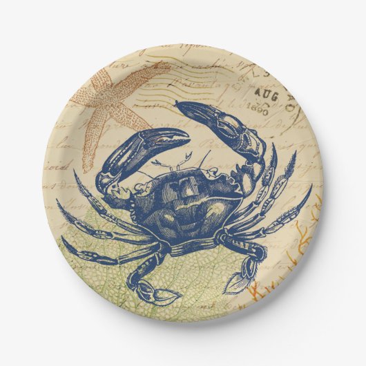 Seaside Blue Crab Collage Papieren Bordje (Voorkant)