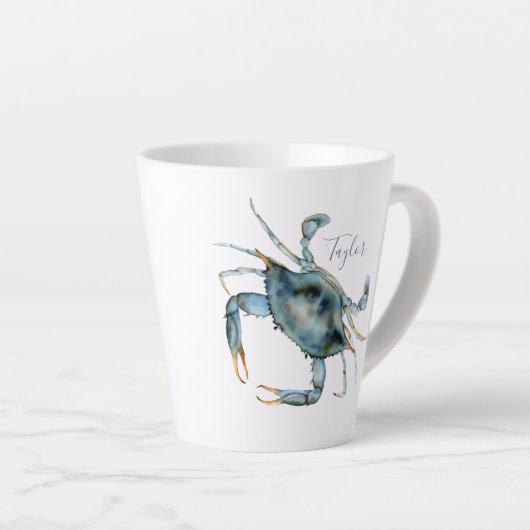 Seaside Blue Crab met Jouw naam Latte Mok (Rechterhoek)