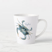 Seaside Blue Crab met Jouw naam Latte Mok (Rechts)