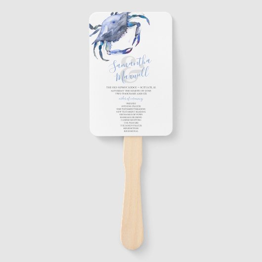 Seaside Blue Crab Wedding Programme Fan Handwaaier (Voorkant)